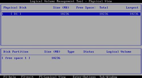 OS/2 Warp 4 installation: Partitioning - Physical volumes management: Free space area available