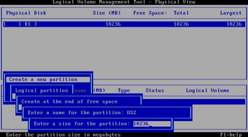 OS/2 Warp 4 installation: Partitioning - Creating a new partition