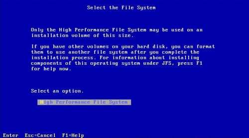 OS/2 Warp 4 installation: Formatting the C: drive using HPFS