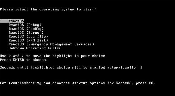 ReactOS: Boot menu