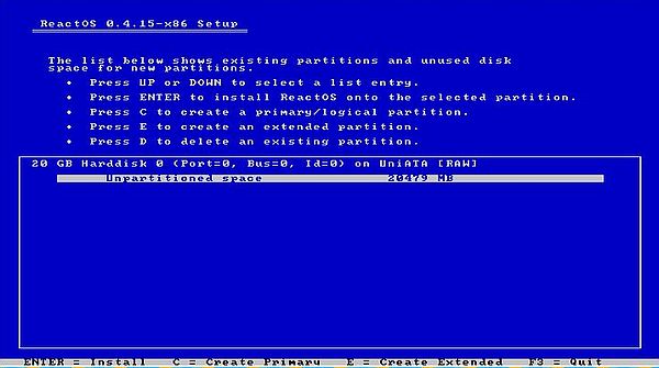 Installation of ReactOS: Partitioning - Installation partition