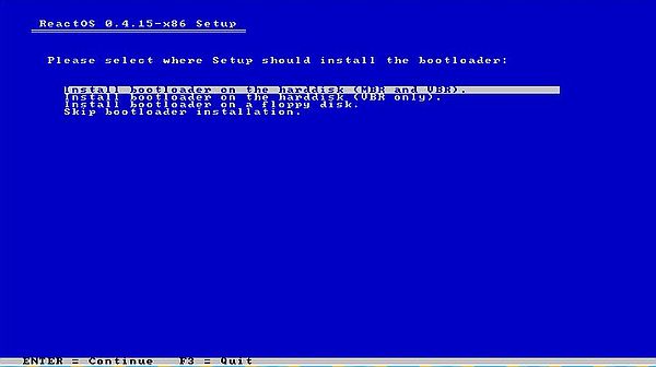 Installation of ReactOS: Bootloader installation