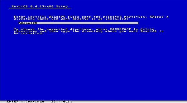 Installation of ReactOS: Installation directory