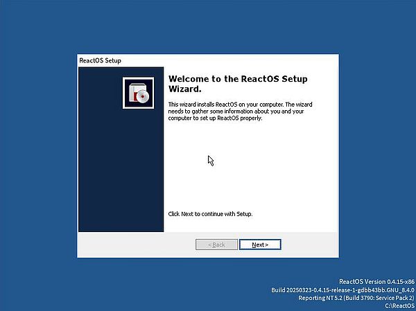 Installation of ReactOS: ReactOS Setup Wizard