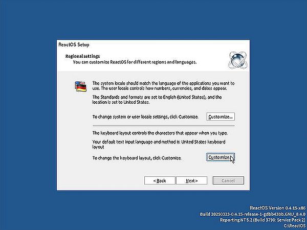 Installation of ReactOS: Regional Settings