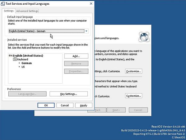 Installation of ReactOS: Adding the German keyboard as default layout