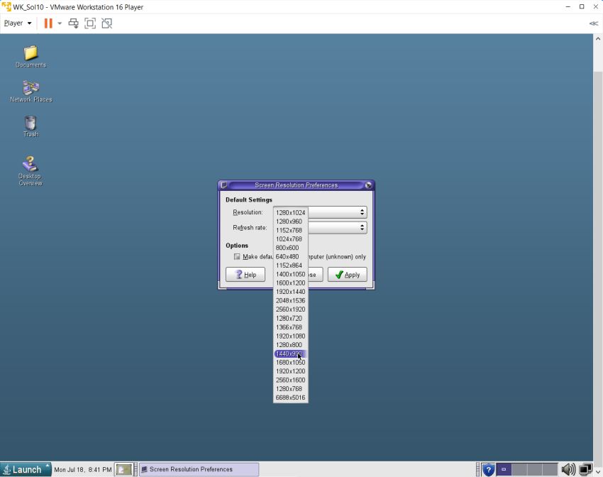 Solaris 10 configuration: Changing the screen resolution (VMware virtual machine)