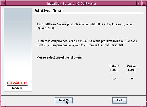 Installing Solaris 10: Choosing to perform a custom installation