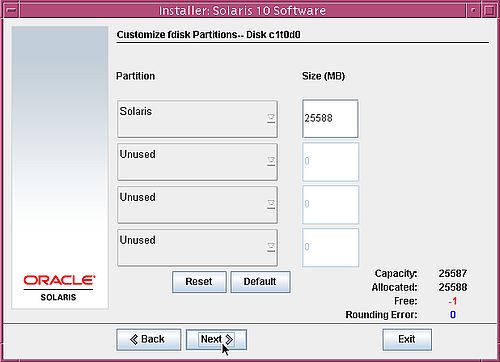 Installing Solaris 10: partitioning - Solaris partition