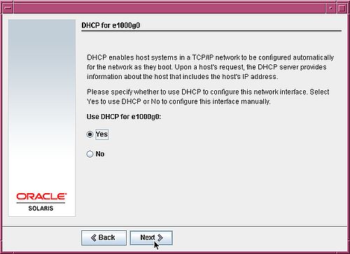 Installing Solaris 10: Network setup - Network configuration by DHCP