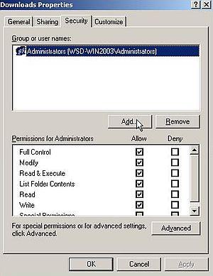 Windows Server 2003: File sharing - Adding NTFS rights for domain users [1]