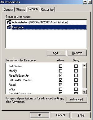 Windows Server 2003: File sharing - Adding NTFS rights for domain users [2]