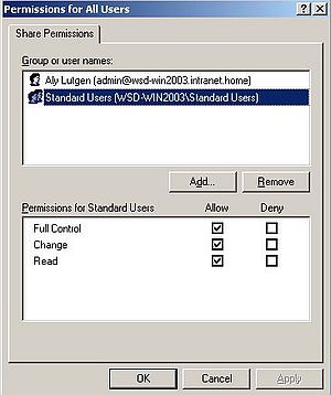 Windows Server 2003: Share permissions - Setting group instead of individual user permissions