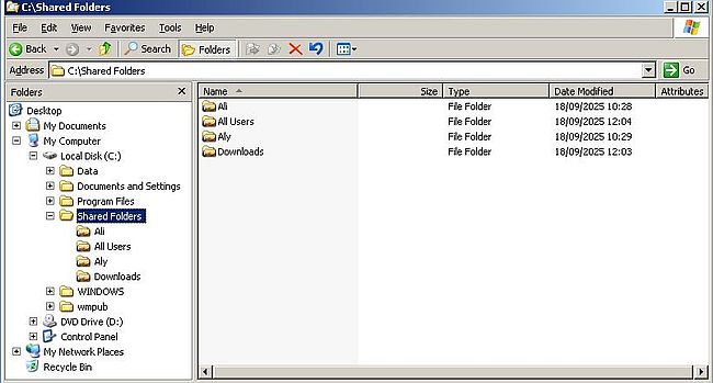 Windows Server 2003: File sharing - Folders to be shared in File Explorer