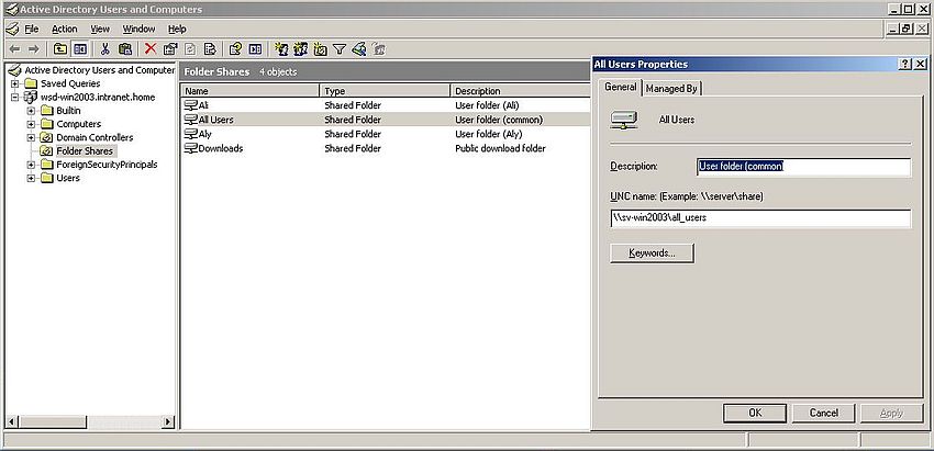 Windows Server 2003: File sharing - Shares registered in Active Directory