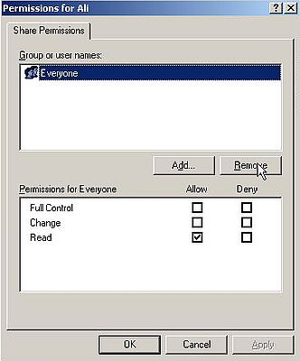 Windows Server 2003: File sharing - Remove sharing permissions for 'Everyone'