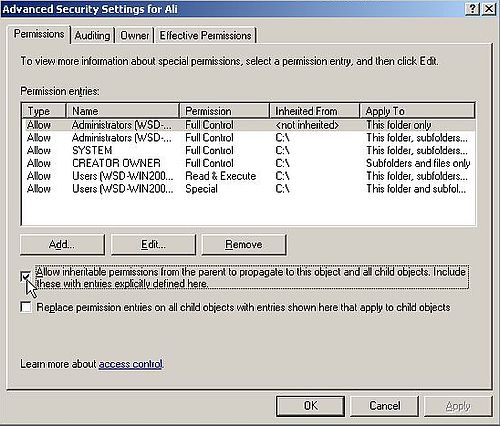 Windows Server 2003: File sharing - Removing inheritable NTFS rights [1]