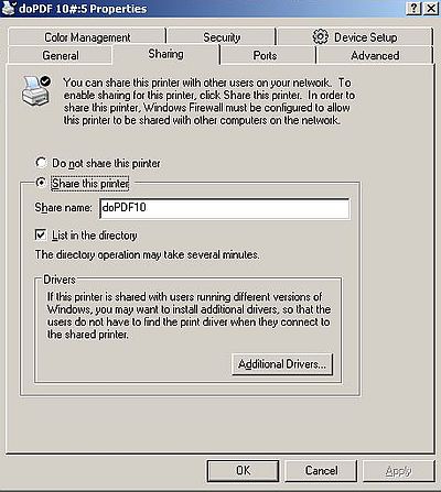 Windows Server 2003: Printer sharing - Sharing properties configuration Windows Server 2003: Printer sharing - Sharing properties configuration