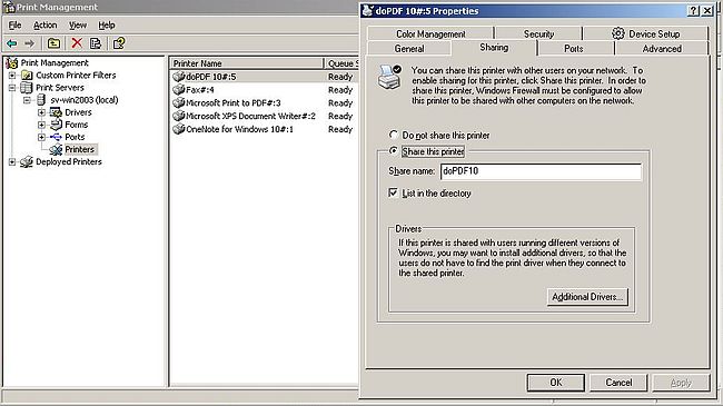 Windows Server 2003: Printer sharing - Print Server settings Windows Server 2003: Printer sharing - Print Server settings