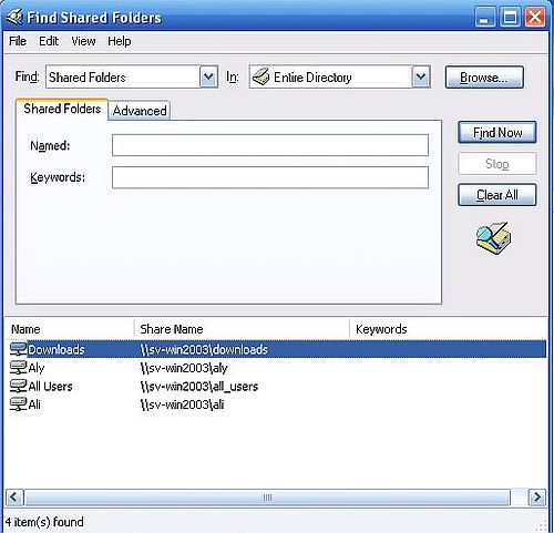 Windows Server 2003: Accessing the shares from Windows XP - Search Active Directory