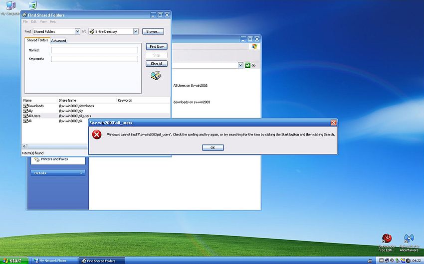 Windows Server 2003: Error when trying to access a shared folder having a name containing spaces