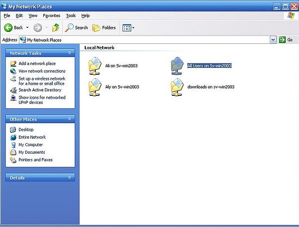 Windows Server 2003: Accessing the shares from Windows XP - Shared folders in 'My Network Places'