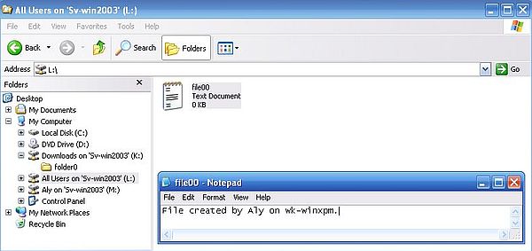 Windows Server 2003: Accessing the shares from Windows XP - File creation on a read-write network drive