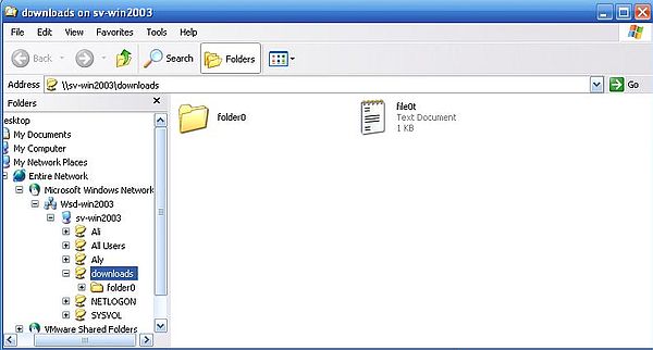 Windows Server 2003: Accessing the shares from Windows XP - Content of remote folder