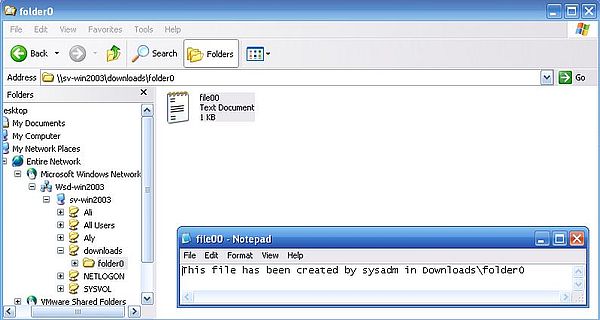 Windows Server 2003: Accessing the shares from Windows XP - Opening remote text file