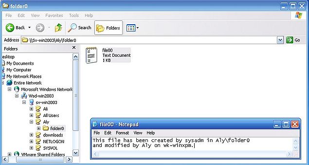 Windows Server 2003: Accessing the shares from Windows XP - Modifying the content of a text file (Windows XP)