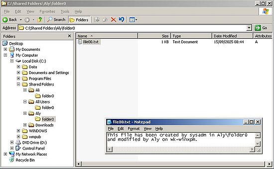 Windows Server 2003: Accessing the shares from Windows XP - Modifying the content of a text file (Windows Server 2003)