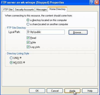 IIS on Windows XP: FTP setup - Root directory