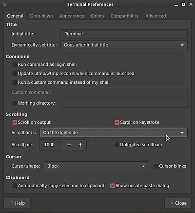 Enabling Xfce terminal scrollbar