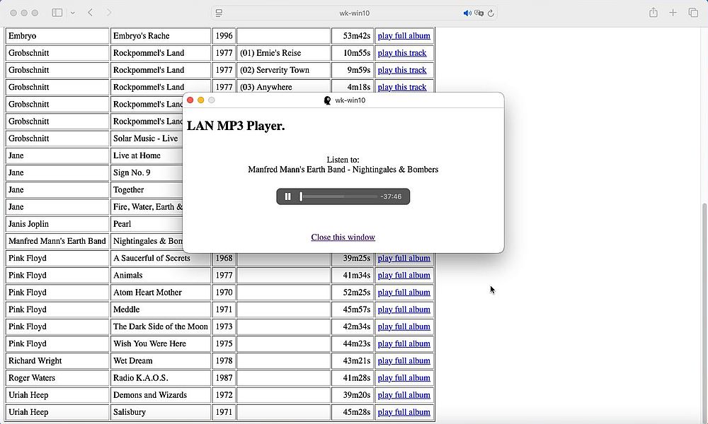 Local network MP3 player: Playing an MP3 file (Safari on macOS 15)