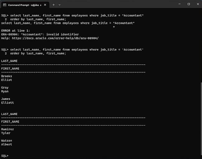 Selecting data from the Oracle Sample Database in sqlplus [1]
