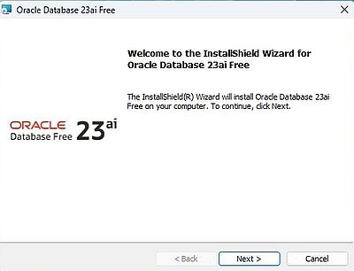 Installing Oracle Database 23ai Free on Windows 11 Professional - Welcome window