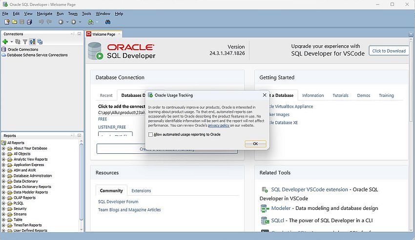 SQL Developer - First startup