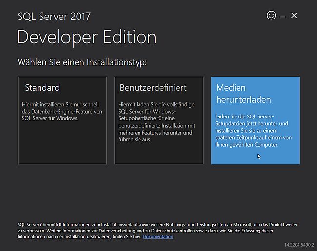SQL Server web installer: Download the installation media [1]
