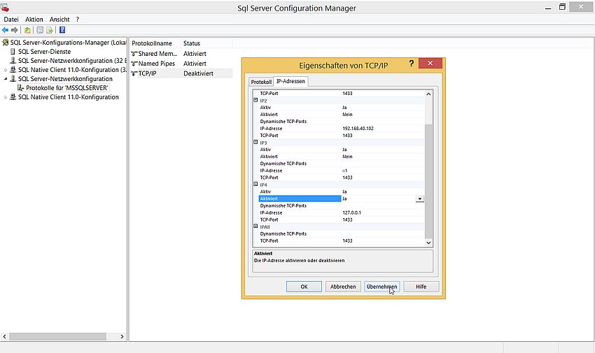SQL Server Configuration Manager: TCP/IP settings