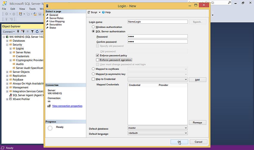 SQL Server Management Studio: Creating a new login