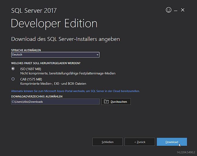 SQL Server web installer: Download the installation media [2]