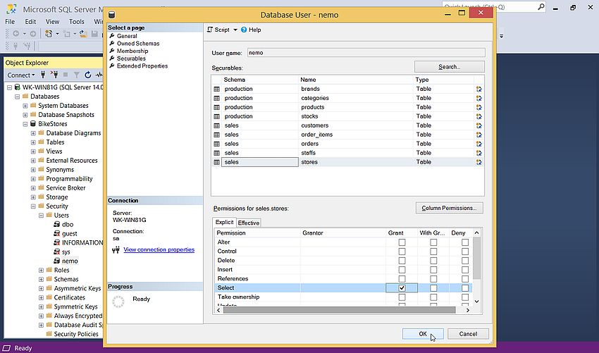 SQL Server Management Studio: New user permissions