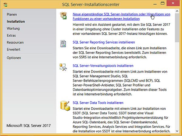 SQL Server installation: Choosing to perform a new stand-alone SQL server installation